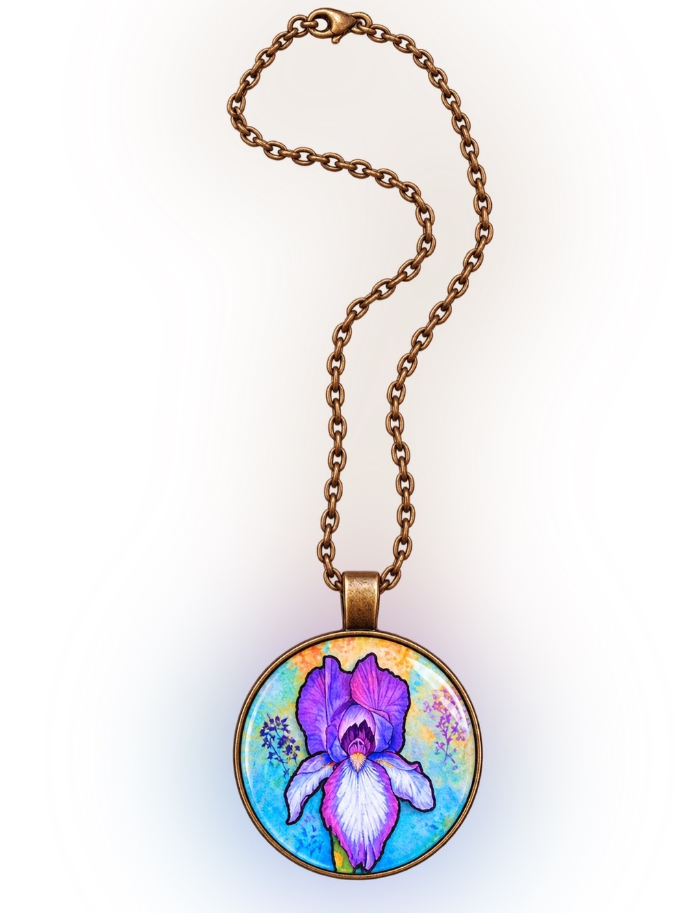 Purple Iris Floral Pendant Necklace - Unbranded